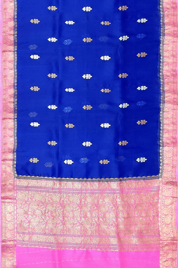 Banarasi kora (organza) silk saree  in blue  with floral motifs