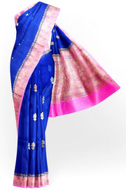 Banarasi kora (organza) silk saree  in blue  with floral motifs