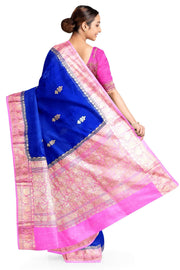 Banarasi kora (organza) silk saree  in blue  with floral motifs