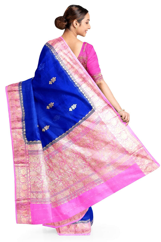 Banarasi kora (organza) silk saree  in blue  with floral motifs