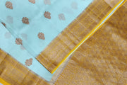 Banarasi kora (organza) silk saree  in sky blue with gold motifs