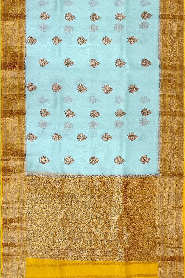 Banarasi kora (organza) silk saree  in sky blue with gold motifs