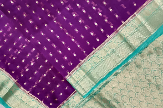 Banarasi kora (organza) silk saree  in purple with small motifs