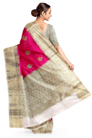 Banarasi kora (organza) silk saree  in pink with gold motifs