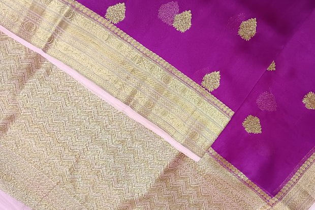 Banarasi kora (organza) silk saree  in magenta with  motifs