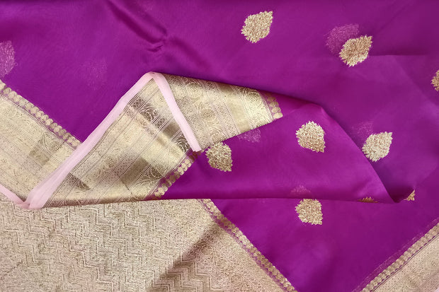 Banarasi kora (organza) silk saree  in magenta with  motifs