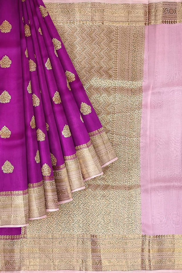 Banarasi kora (organza) silk saree  in magenta with  motifs