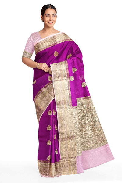 Banarasi kora (organza) silk saree  in magenta with  motifs