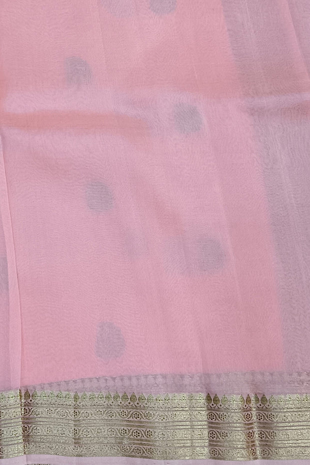 Banarasi kora (organza) silk saree  in peach with gold motifs