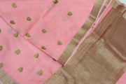 Banarasi kora (organza) silk saree  in peach with gold motifs