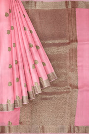 Banarasi kora (organza) silk saree  in peach with gold motifs