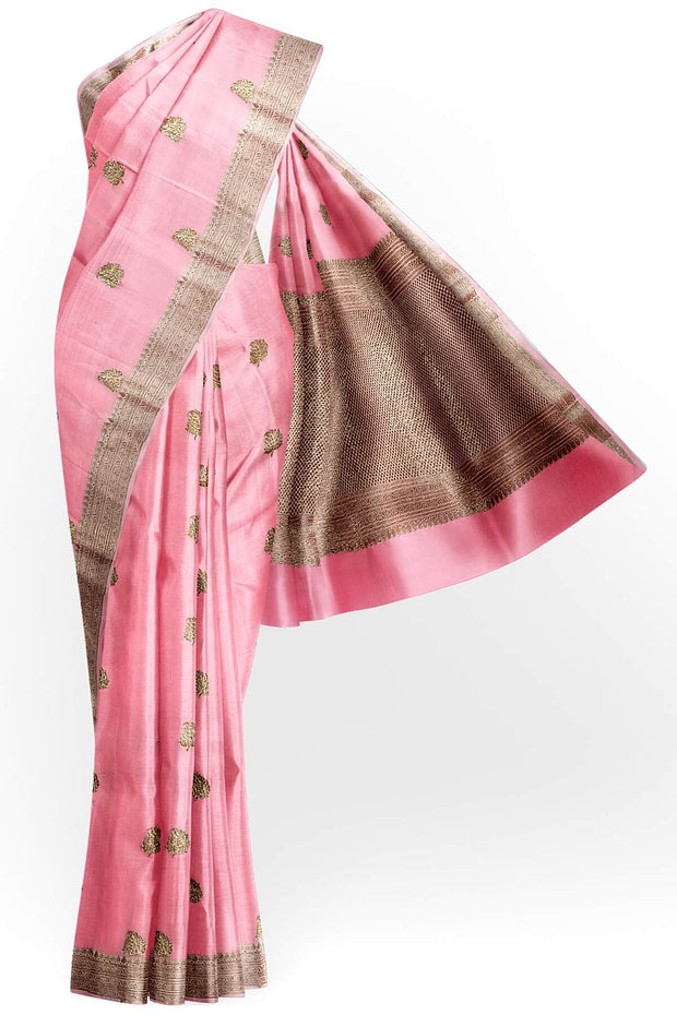 Banarasi kora (organza) silk saree  in peach with gold motifs