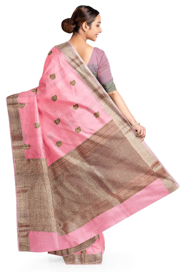 Banarasi kora (organza) silk saree  in peach with gold motifs