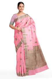 Banarasi kora (organza) silk saree  in peach with gold motifs