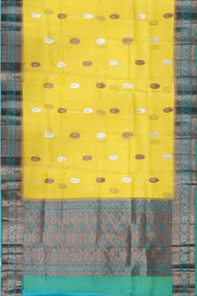 Banarasi kora ( organza) silk saree in yellow with gold & silver motifs
