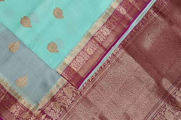 Banarasi kora ( organza) silk saree in sky blue with motifs