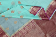 Banarasi kora ( organza) silk saree in sky blue with motifs
