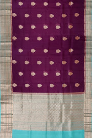 Banarasi kora ( organza) silk saree in purple  with floral motifs in gold