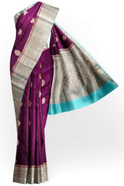 Banarasi kora ( organza) silk saree in purple  with floral motifs in gold