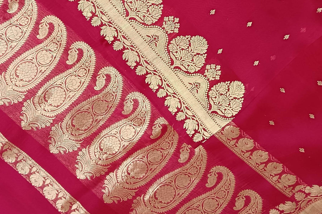 Banarasi kora ( organza) silk saree  in magenta with small buttis