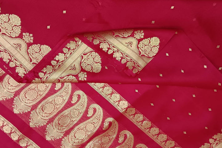 Banarasi kora ( organza) silk saree  in magenta with small buttis