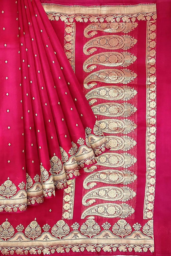 Banarasi kora ( organza) silk saree  in magenta with small buttis