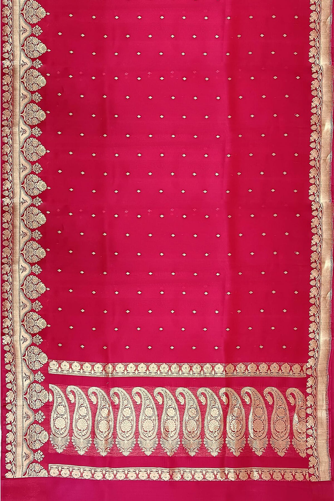 Banarasi kora ( organza) silk saree  in magenta with small buttis