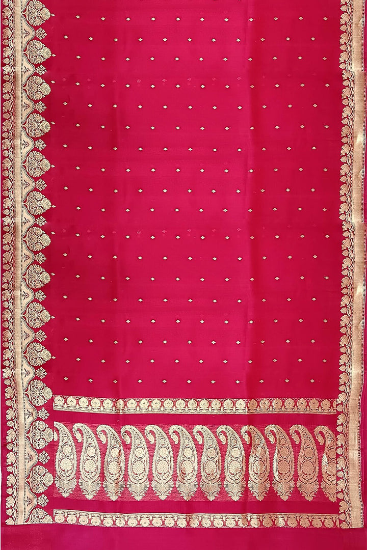 Banarasi kora ( organza) silk saree  in magenta with small buttis