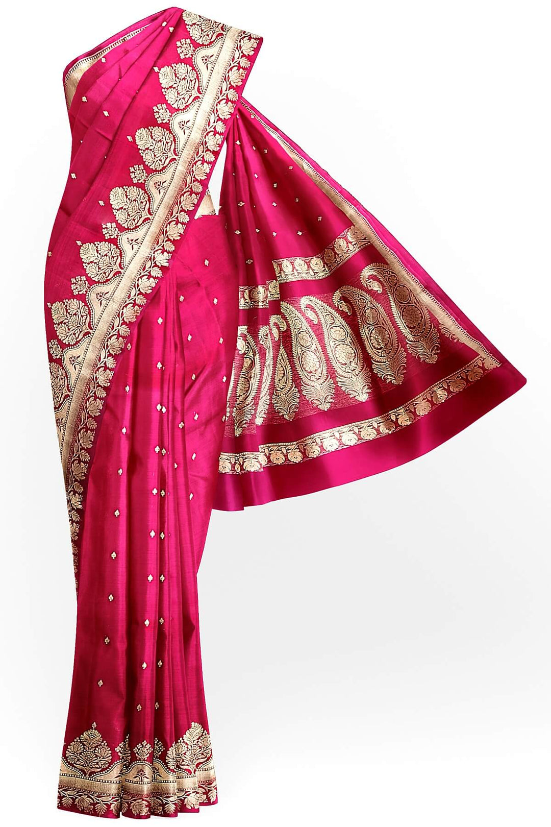 Banarasi kora ( organza) silk saree  in magenta with small buttis