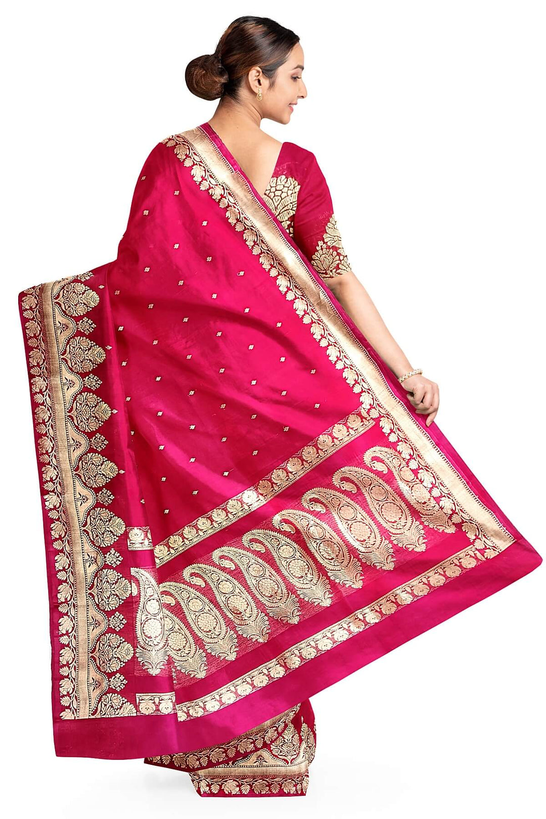 Banarasi kora ( organza) silk saree  in magenta with small buttis