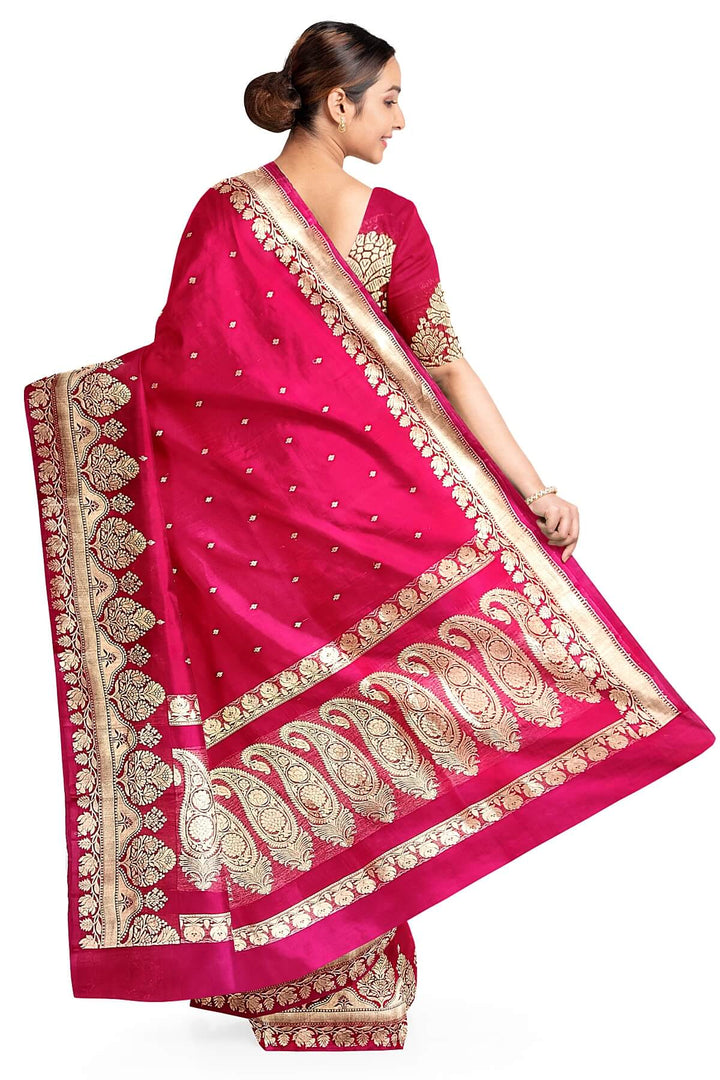 Banarasi kora ( organza) silk saree  in magenta with small buttis