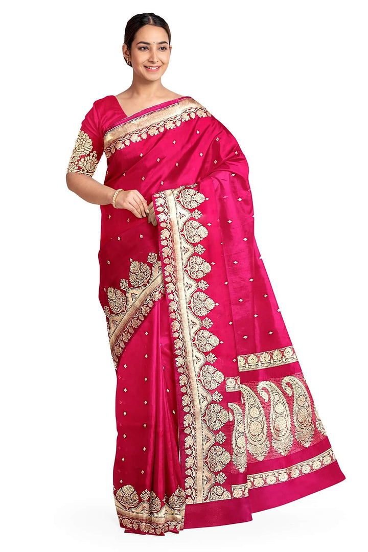 Banarasi kora ( organza) silk saree  in magenta with small buttis