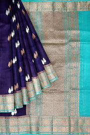 Banarasi kora ( organza) silk saree in royal blue with gold & silver motifs