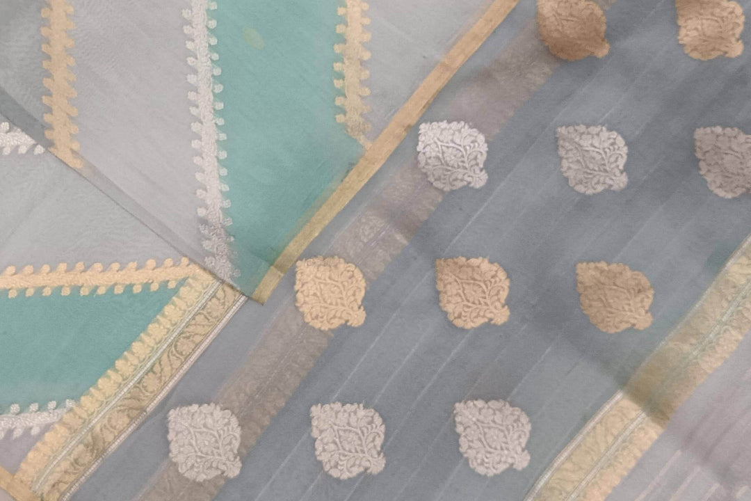 Rangkat pure kora (organza)Banarasi silk saree in light grey
