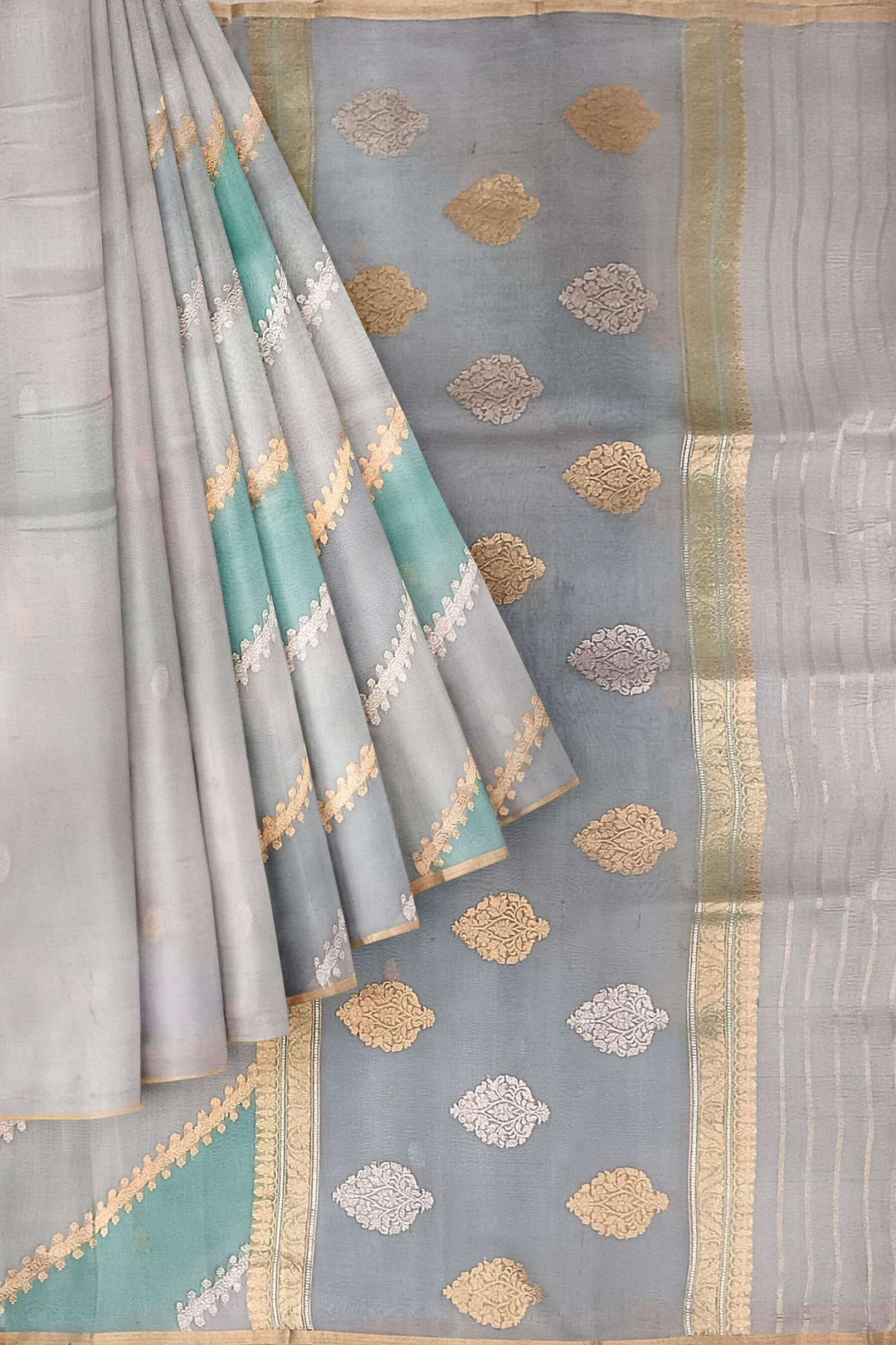 Rangkat pure kora (organza)Banarasi silk saree in light grey