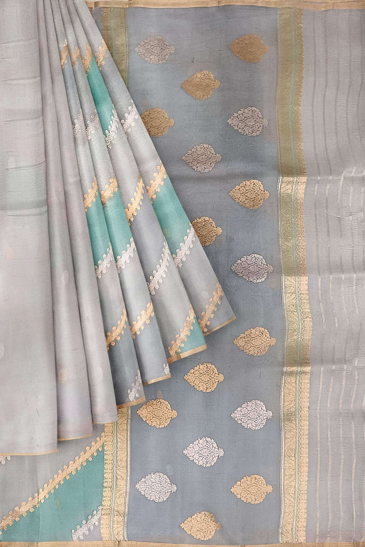 Rangkat pure kora (organza)Banarasi silk saree in light grey