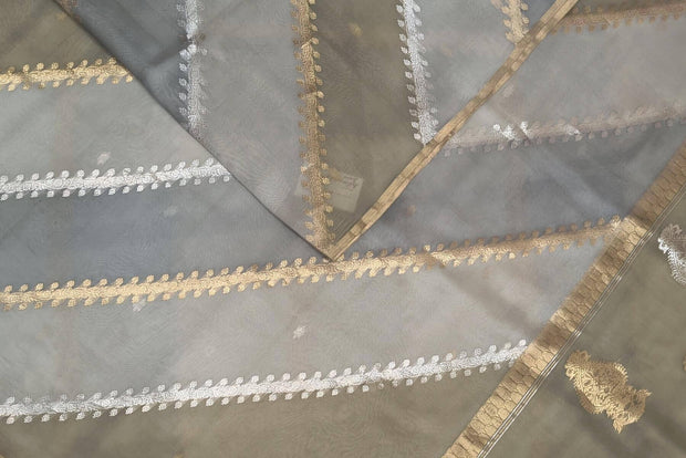 Rangkat pure kora (organza)Banarasi silk saree in  ash grey