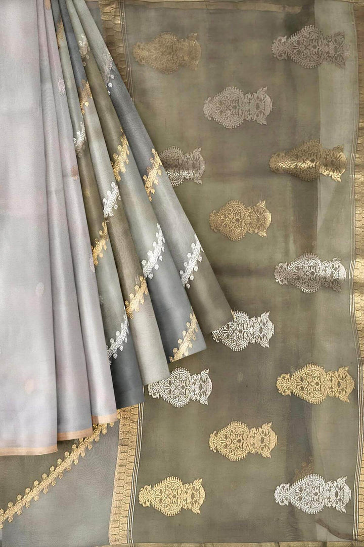 Rangkat pure kora (organza)Banarasi silk saree in  ash grey