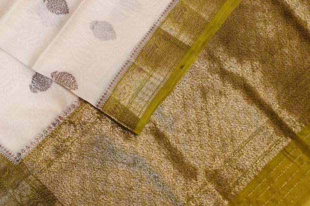 Banarasi kora ( organza) silk saree in off white with motifs