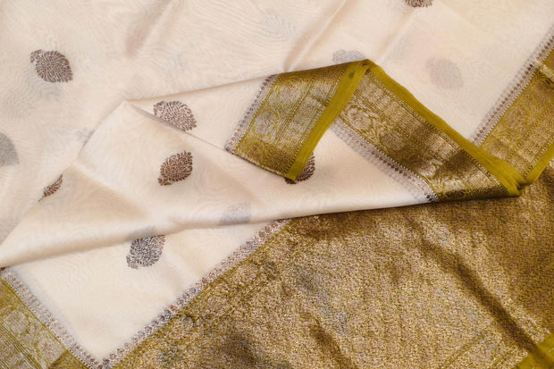 Banarasi kora ( organza) silk saree in off white with motifs
