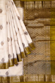 Banarasi kora ( organza) silk saree in off white with motifs