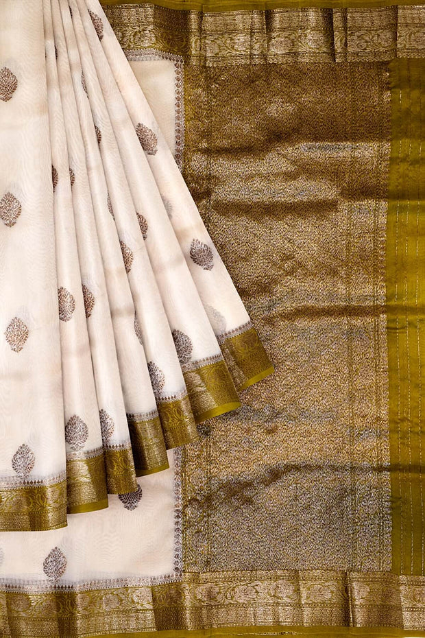 Banarasi kora ( organza) silk saree in off white with motifs