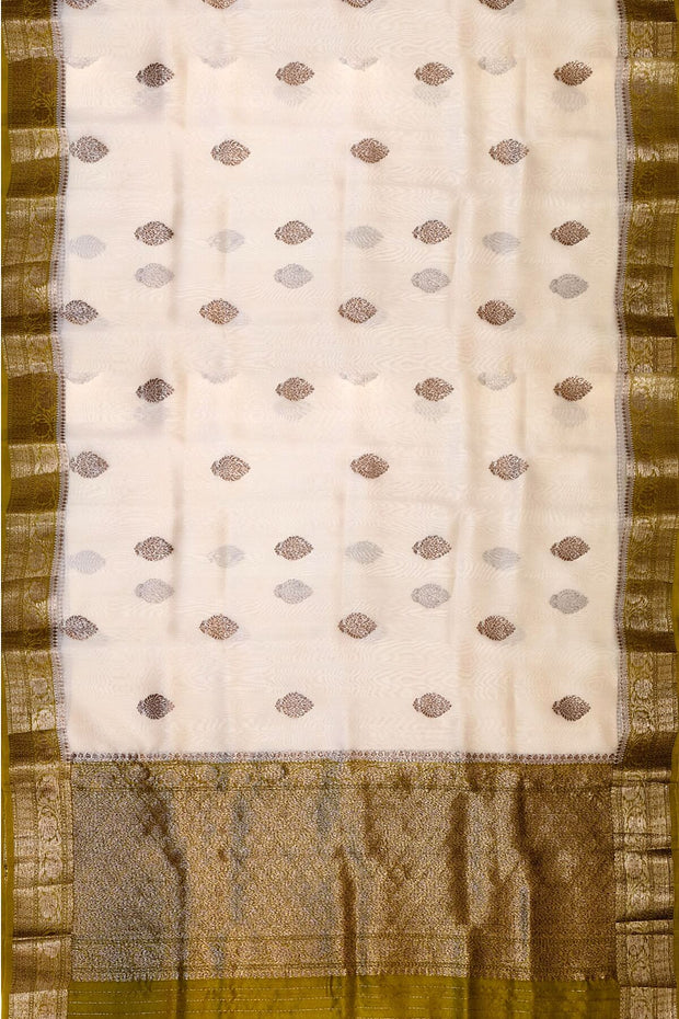 Banarasi kora ( organza) silk saree in off white with motifs