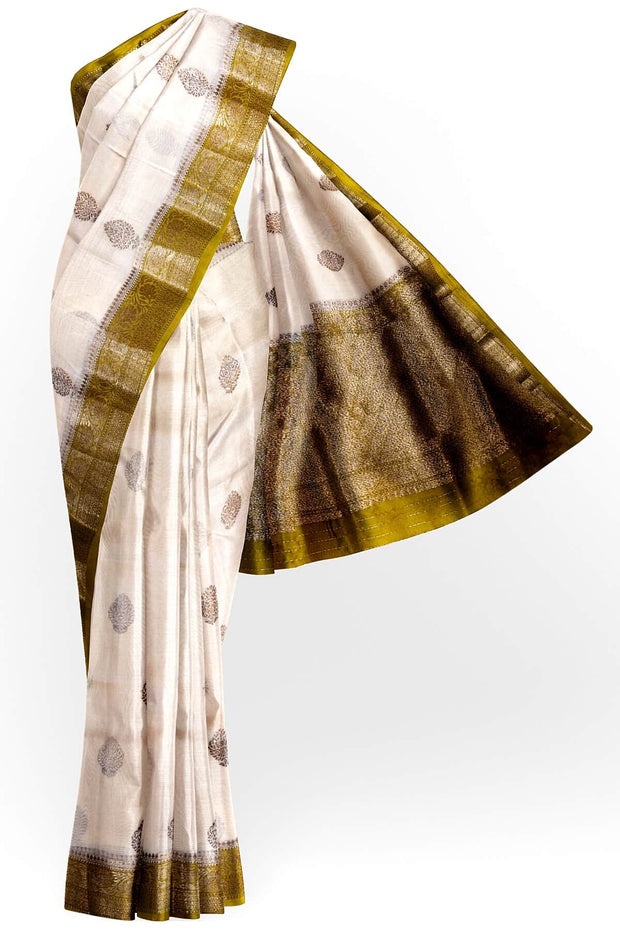 Banarasi kora ( organza) silk saree in off white with motifs
