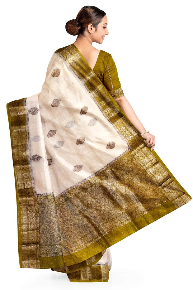 Banarasi kora ( organza) silk saree in off white with motifs