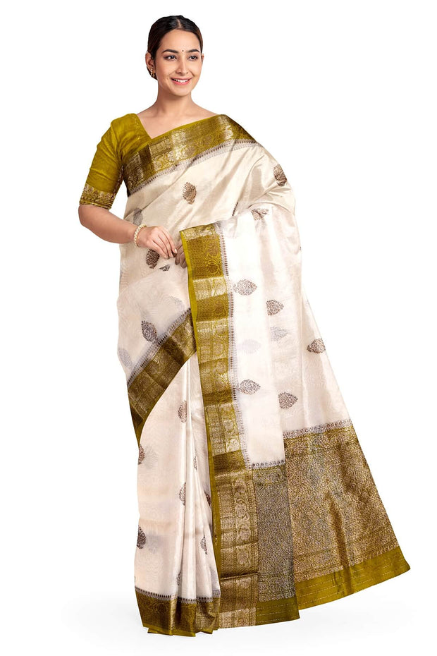 Banarasi kora ( organza) silk saree in off white with motifs