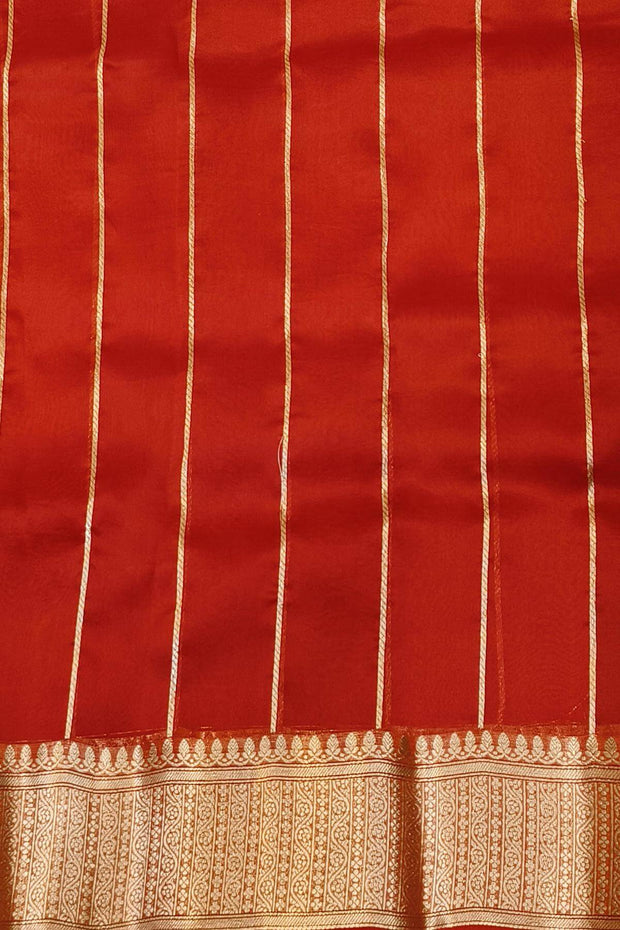 Banarasi kora (organza)  silk saree in  red & magenta with motifs