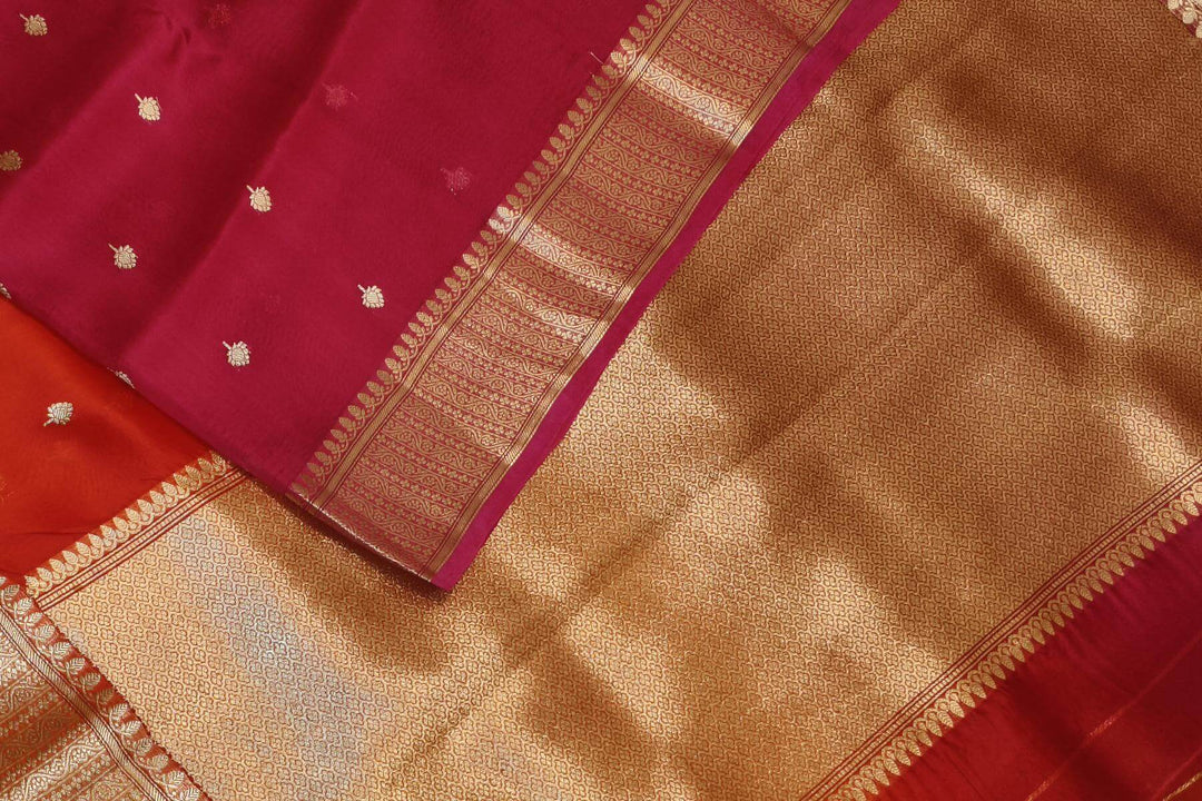 Banarasi kora (organza)  silk saree in  red & magenta with motifs