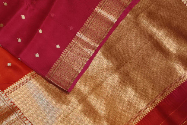 Banarasi kora (organza)  silk saree in  red & magenta with motifs