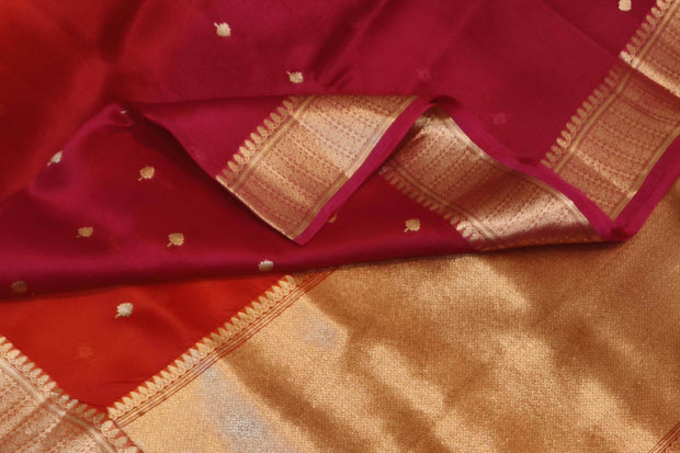 Banarasi kora (organza)  silk saree in  red & magenta with motifs